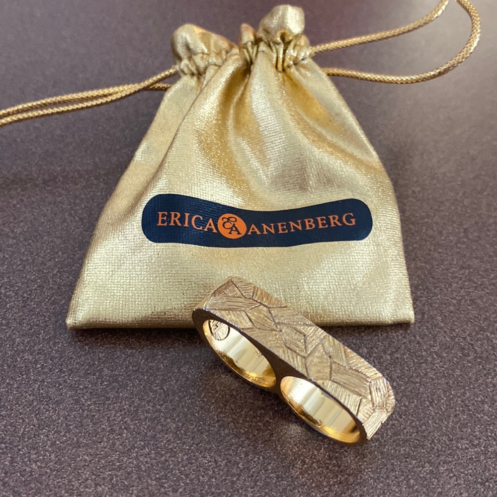 Erica Anenberg Brushed Gold Twosome Double Finger Ring